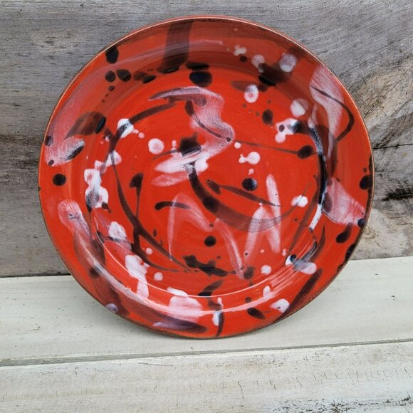 DUKE ESTERWOOD Mystic Mud Pottery Pie Plate 9"  Red Black White North Carolina - Picture 11 of 12